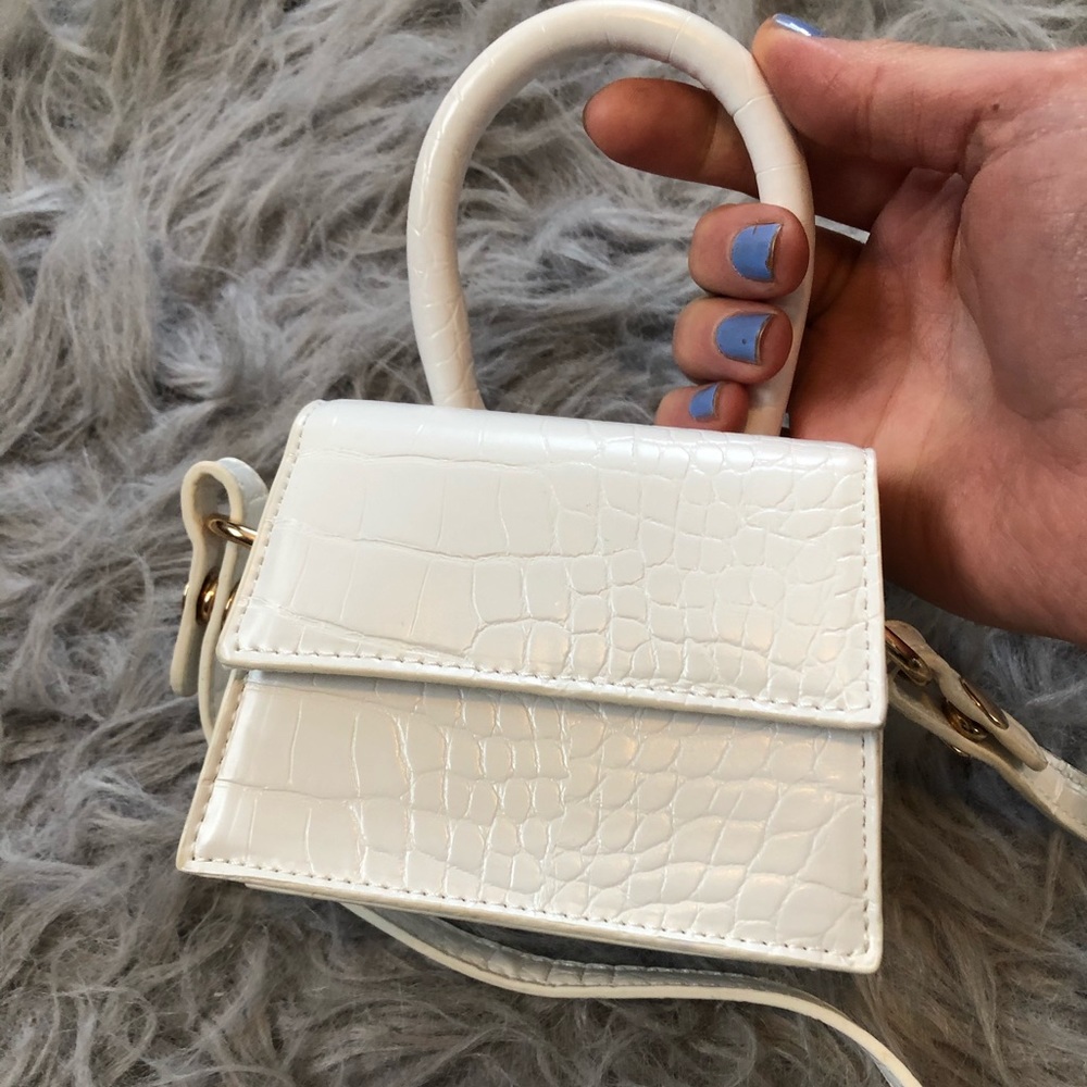 Mini handle white croc crossbody bag